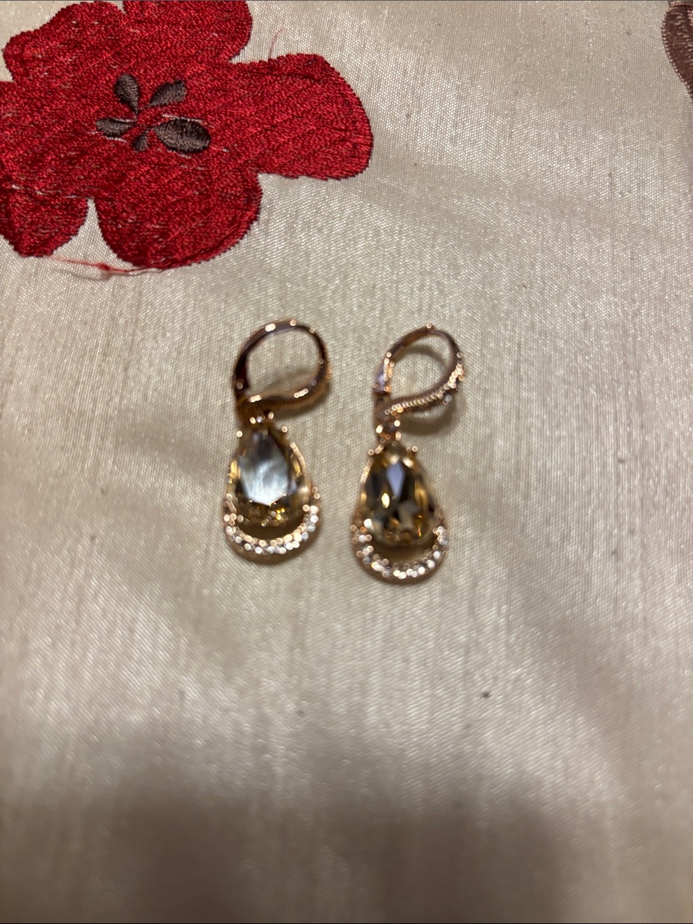 Gold Teardrop Crystal Dangle Earrings - Women Jewelry